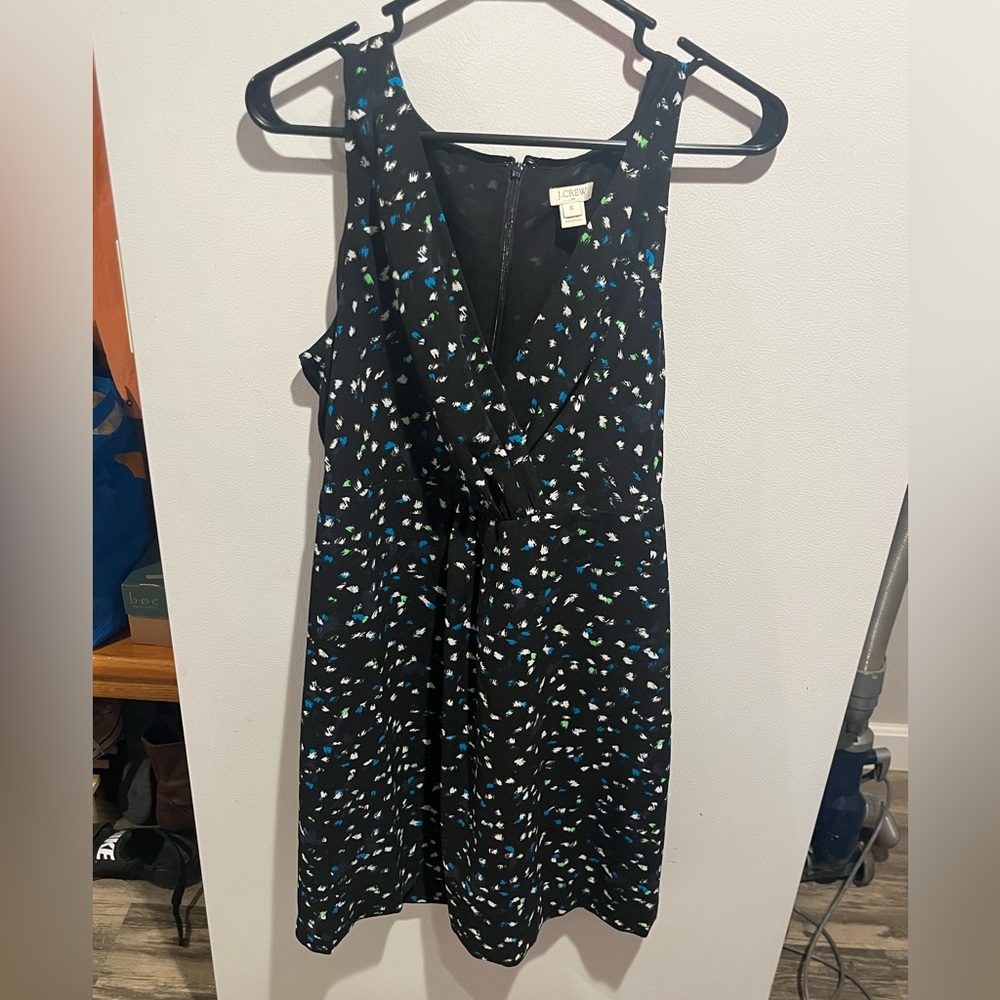 J Crew Black Painted Dots Surplice Wrap Front Dress Size 6 Polka Dot Green Blue
